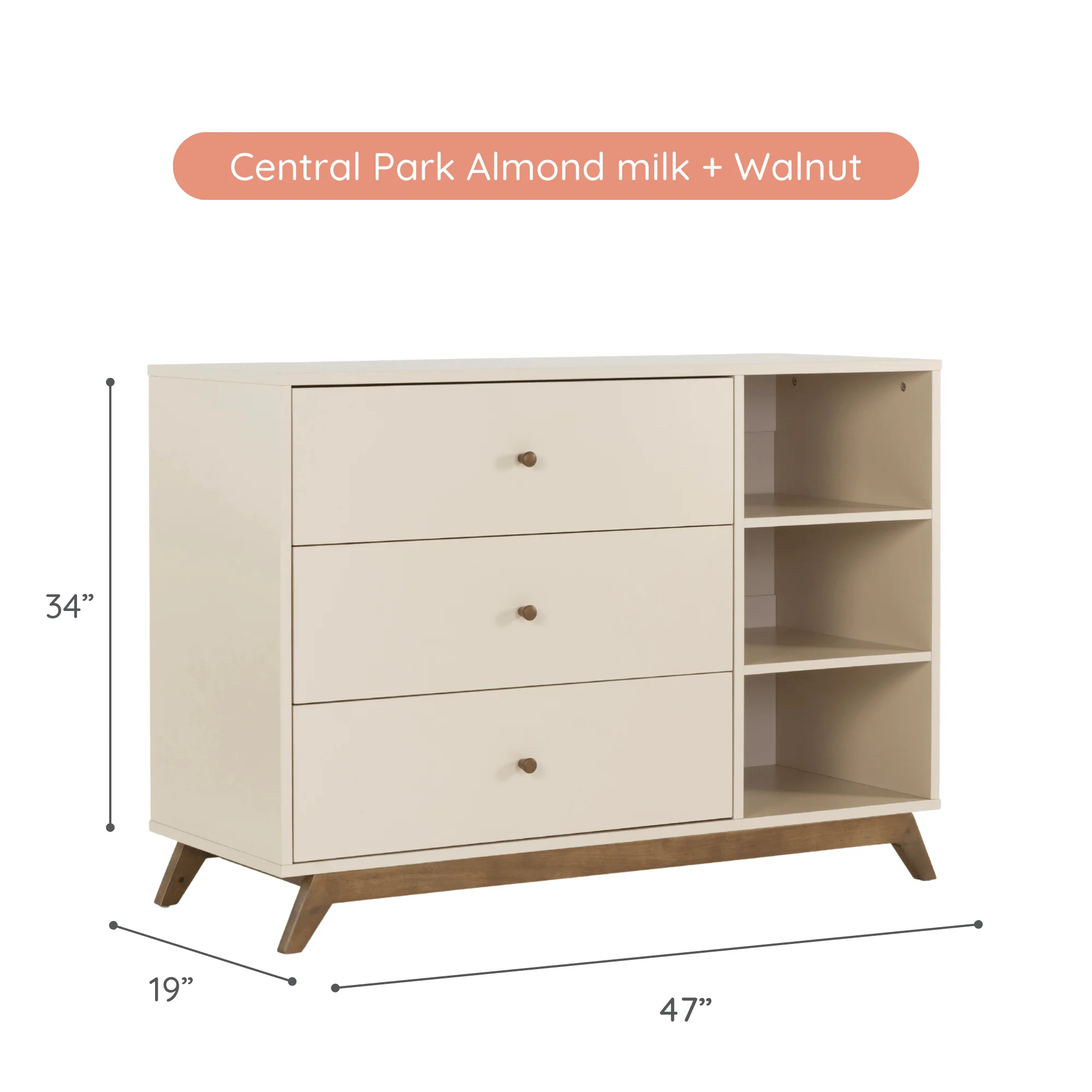 Central Park 3-Drawer, Two Shelf Nursery Dresser - Image 16