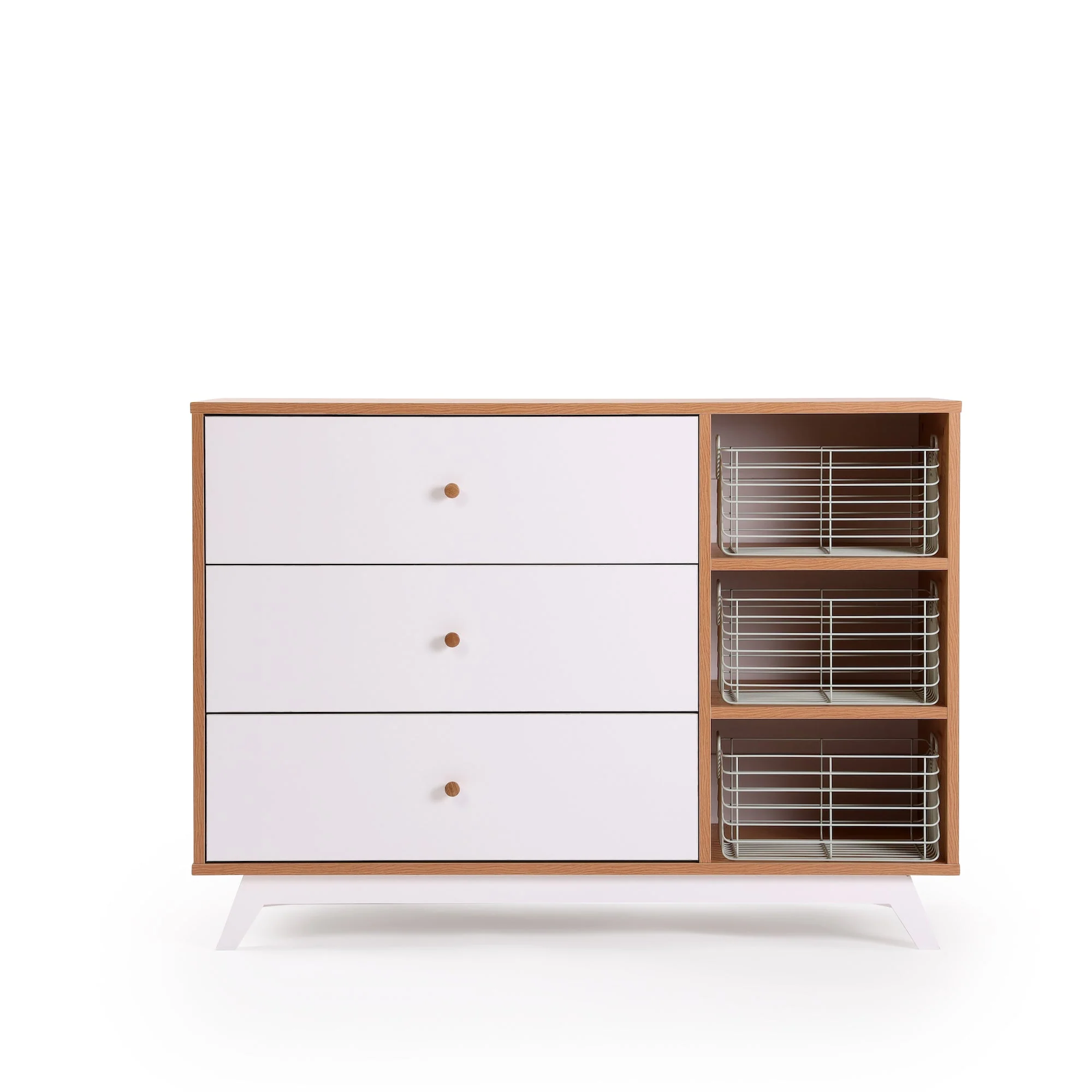 Central Park 3-Drawer, Two Shelf Nursery Dresser (White + Red Oak) - Image 10
