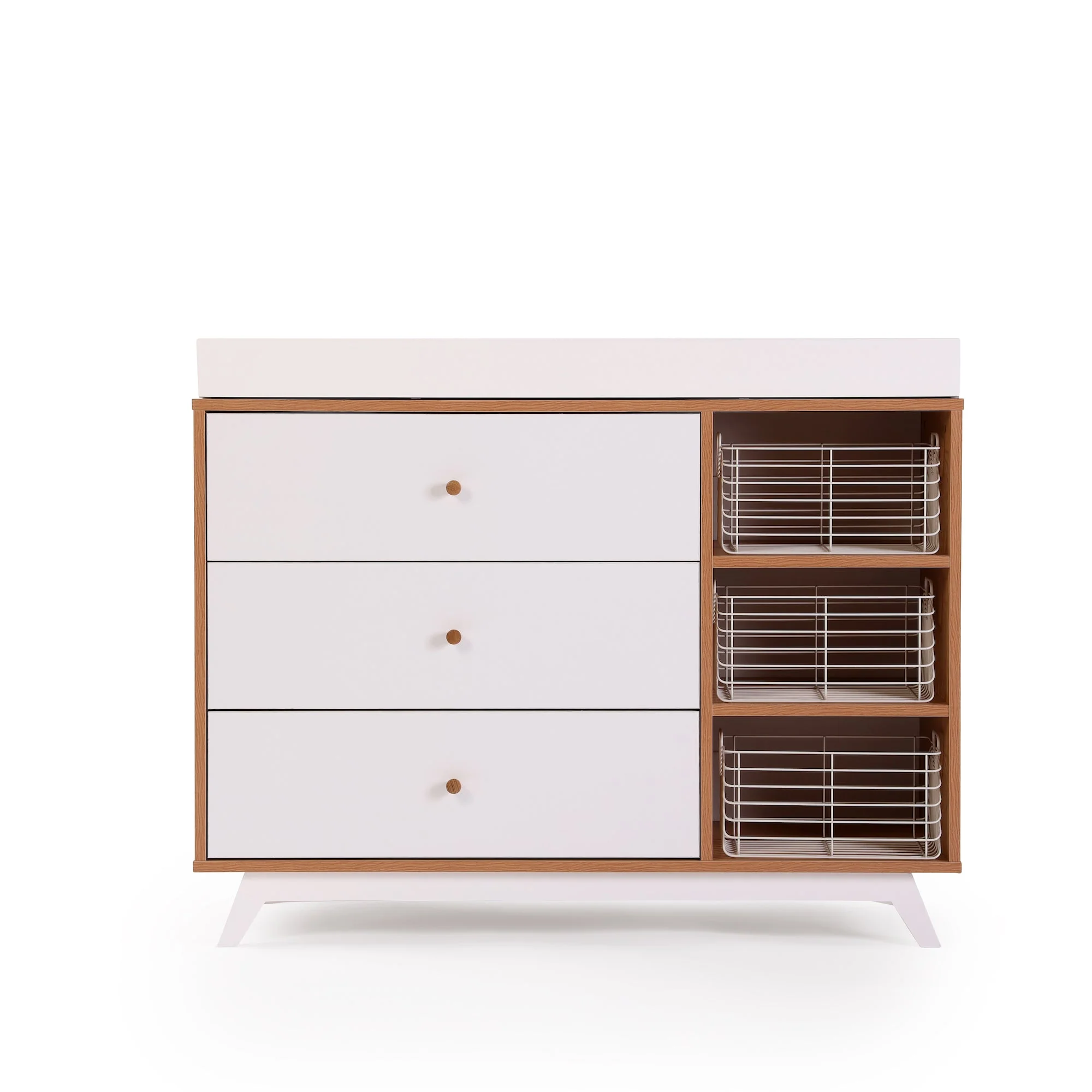 Central Park 3-Drawer, Two Shelf Nursery Dresser (White + Red Oak) - Image 6