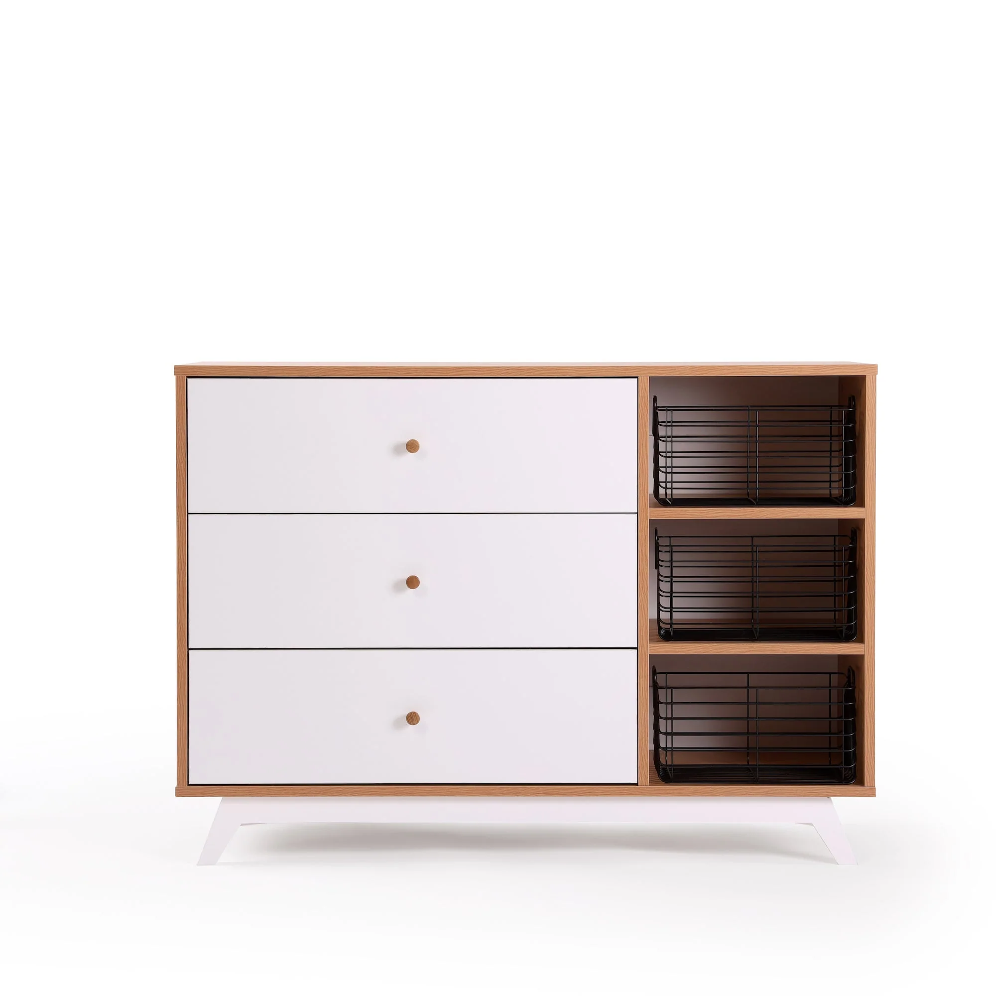 Central Park 3-Drawer, Two Shelf Nursery Dresser (White + Red Oak) - Image 7