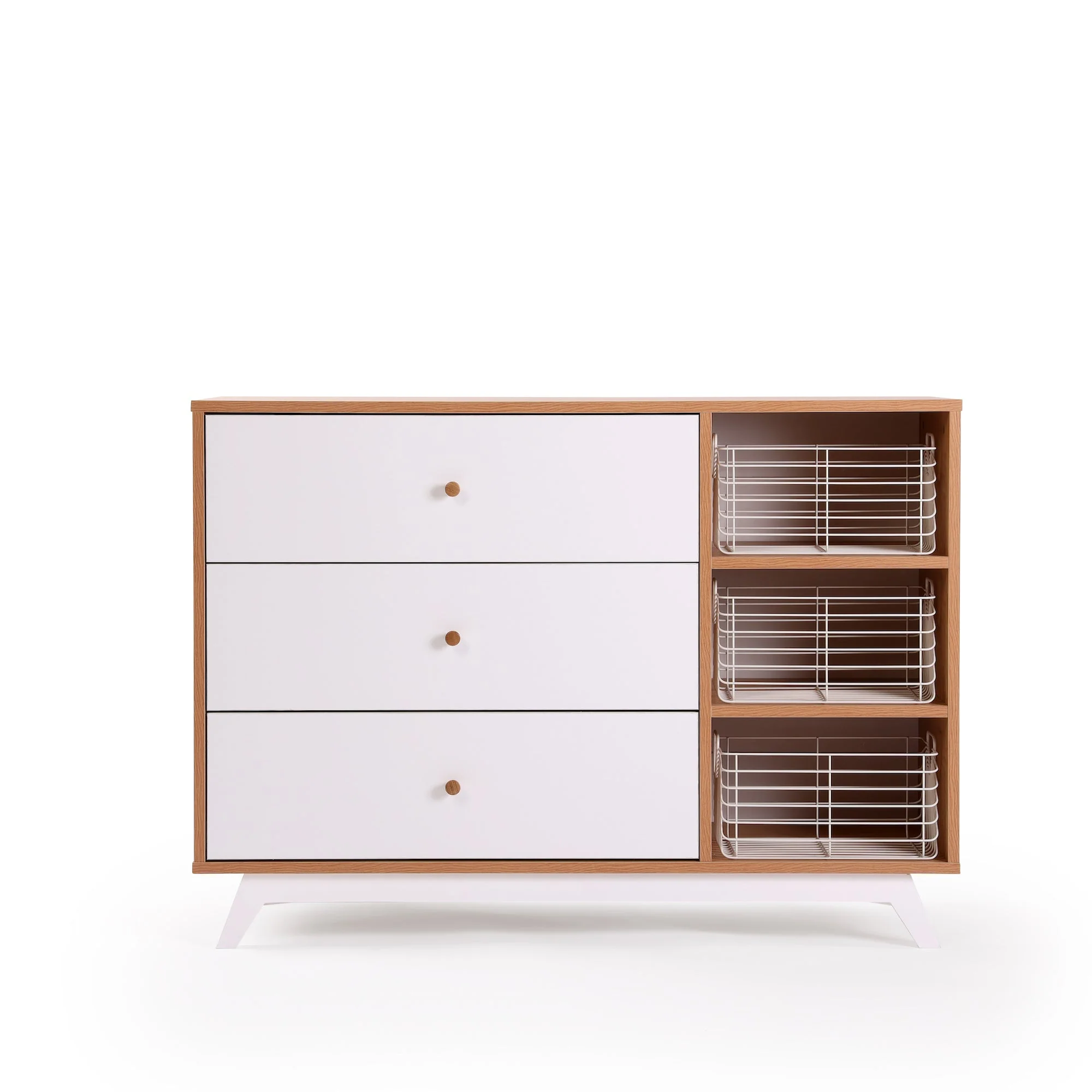 Central Park 3-Drawer, Two Shelf Nursery Dresser (White + Red Oak) - Image 9