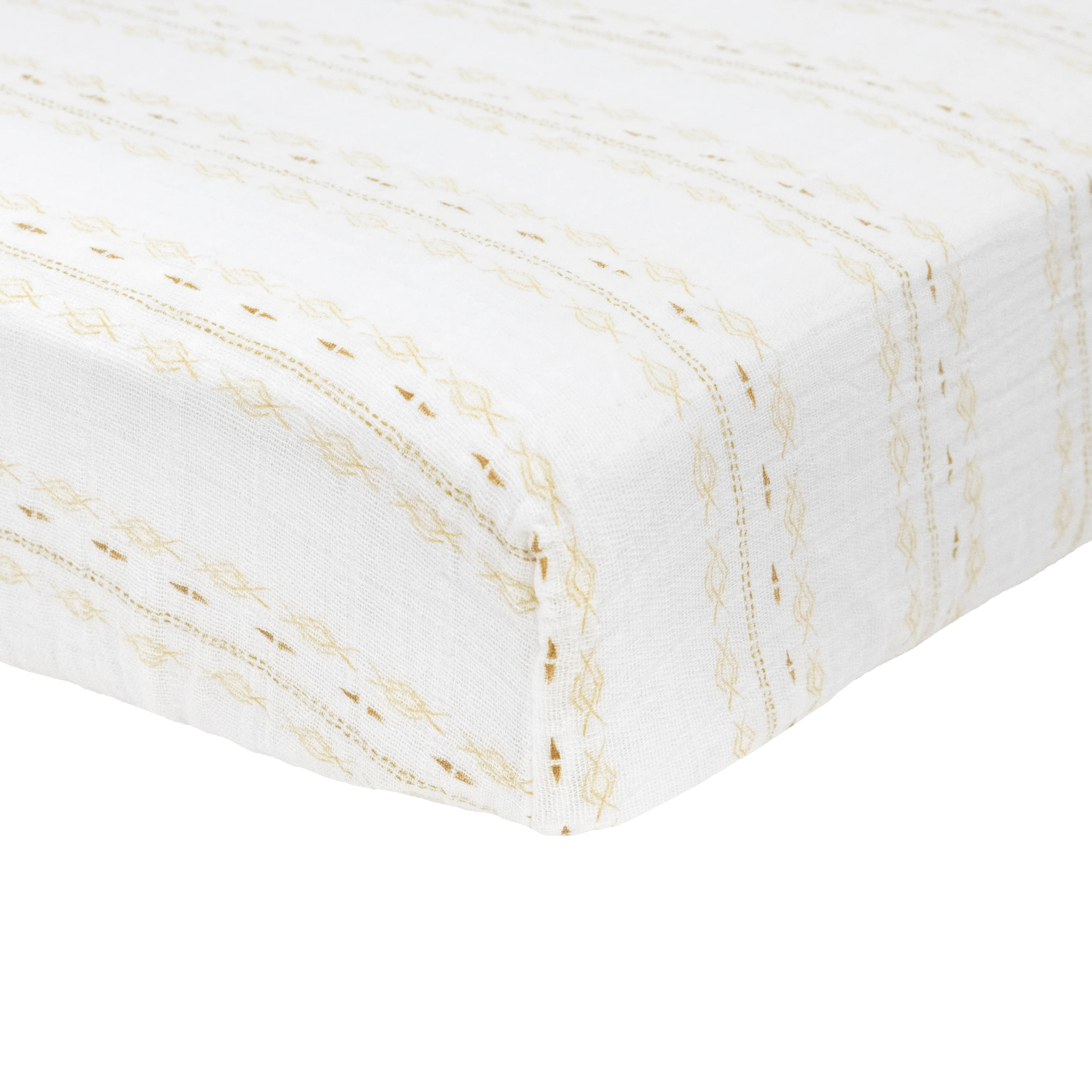 Cotton Muslin Crib Sheet - Gold Diamond-stripe - Image 2