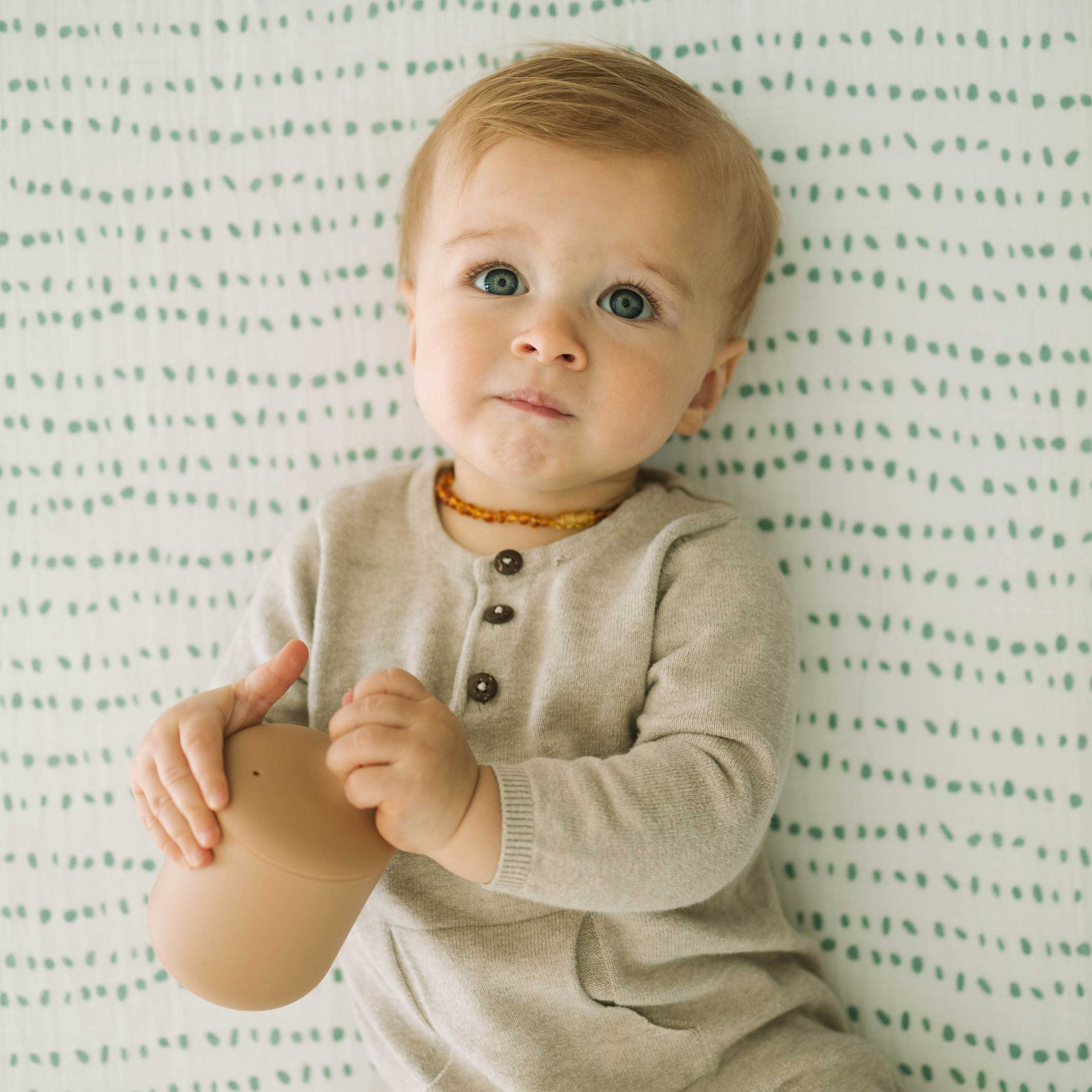 Cotton Muslin Crib Sheet - Stone Stripe - Image 3