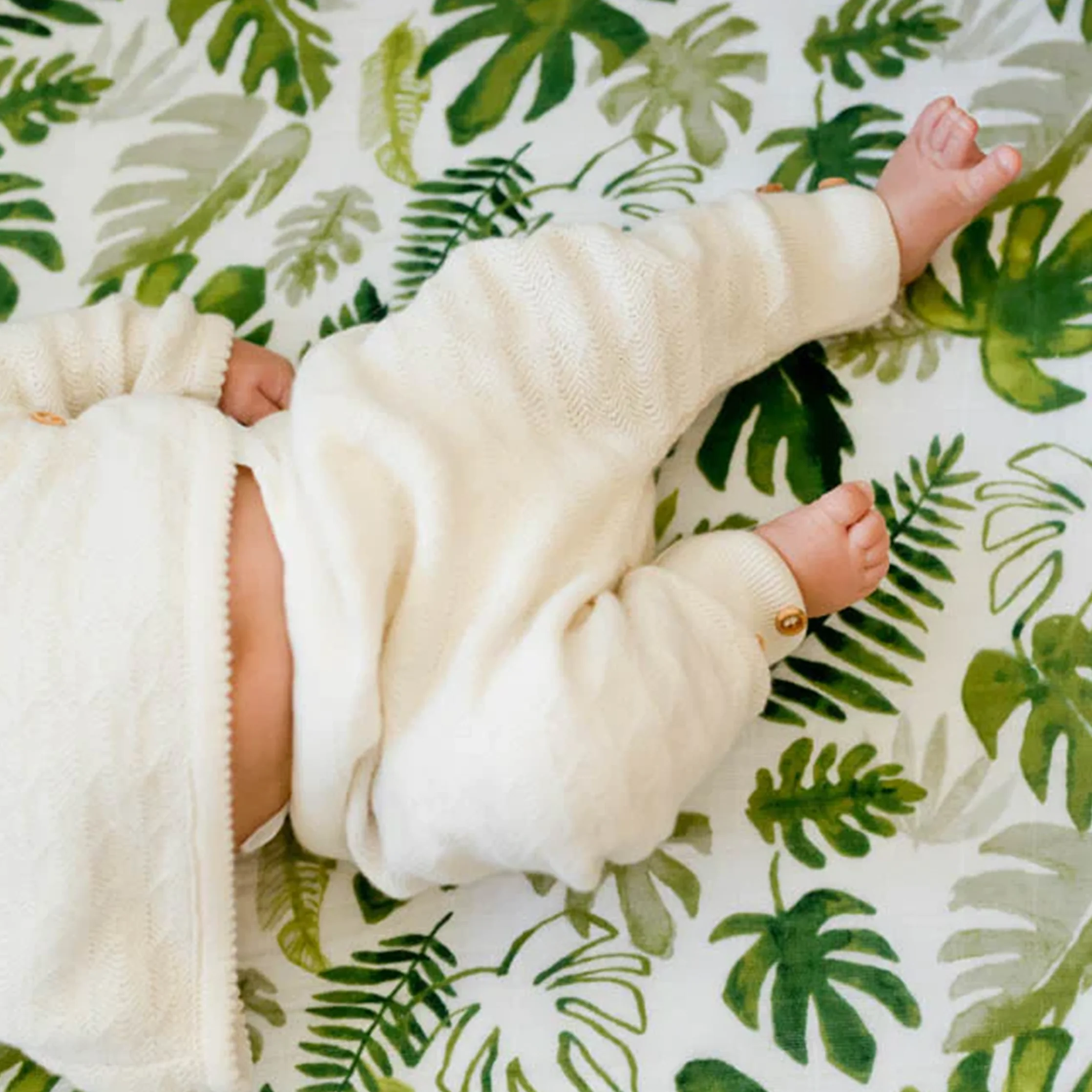 Cotton Muslin Crib Sheet - Tropical Leaf - Image 5