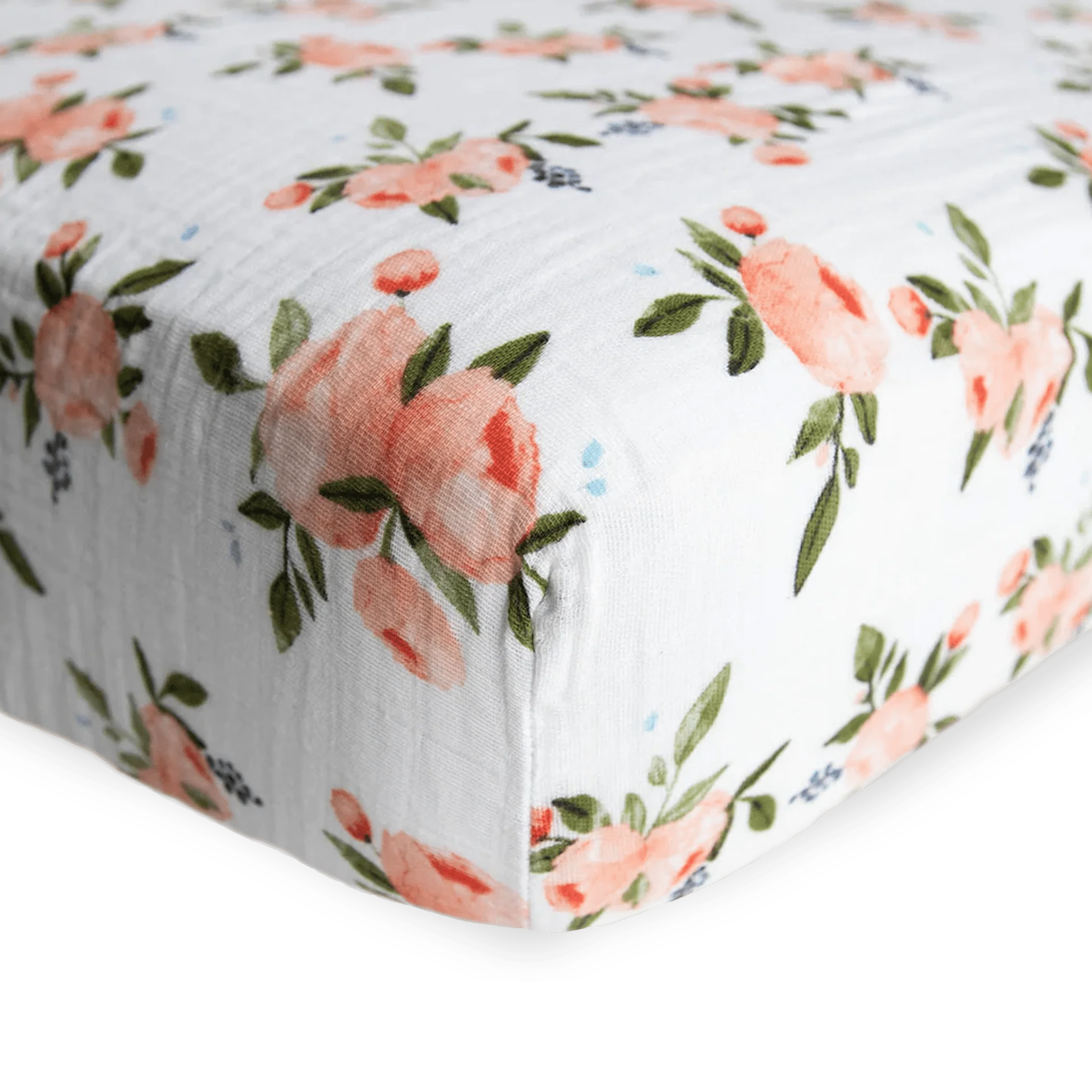 Cotton Muslin Crib Sheet - Watercolor Roses - Image 2
