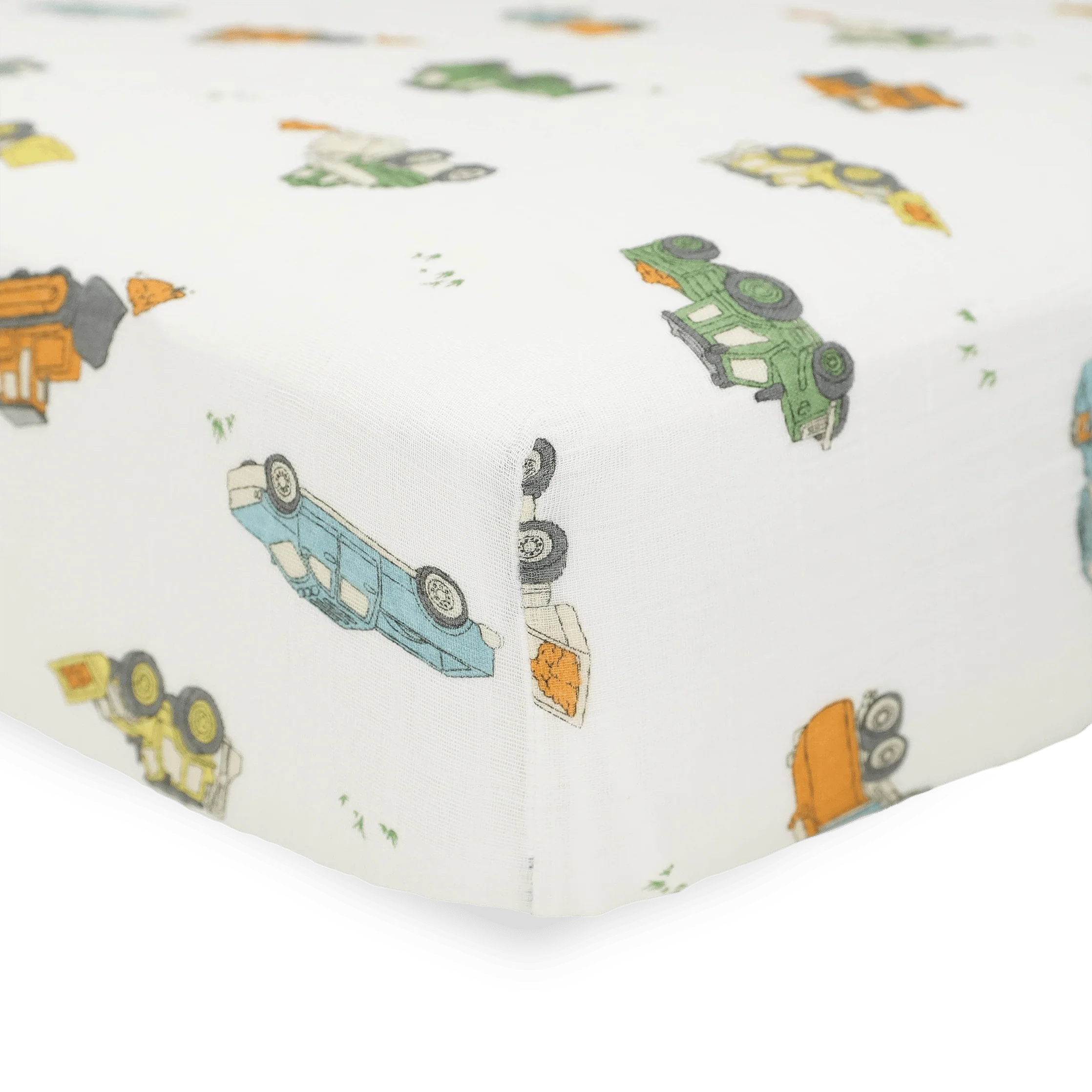 Cotton Muslin Crib Sheet - Work Trucks - Image 2