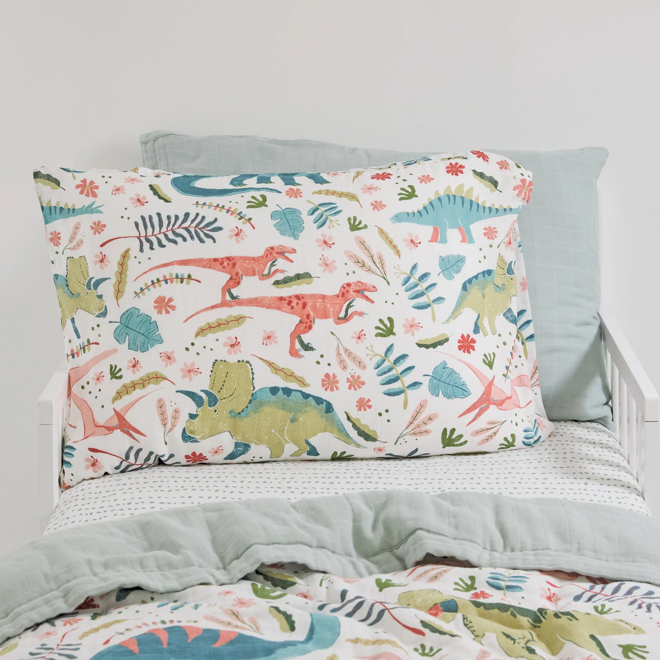 Cotton Muslin Pillowcase 2 Pack - Boho Dino - Image 2