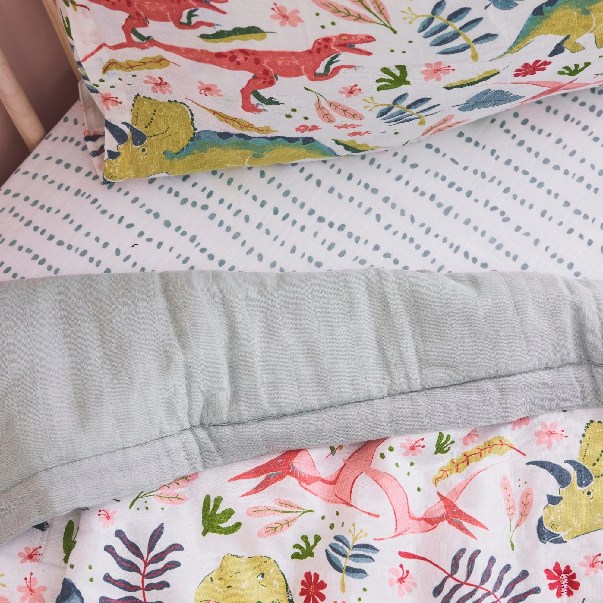 Cotton Muslin Pillowcase 2 Pack - Boho Dino - Image 6