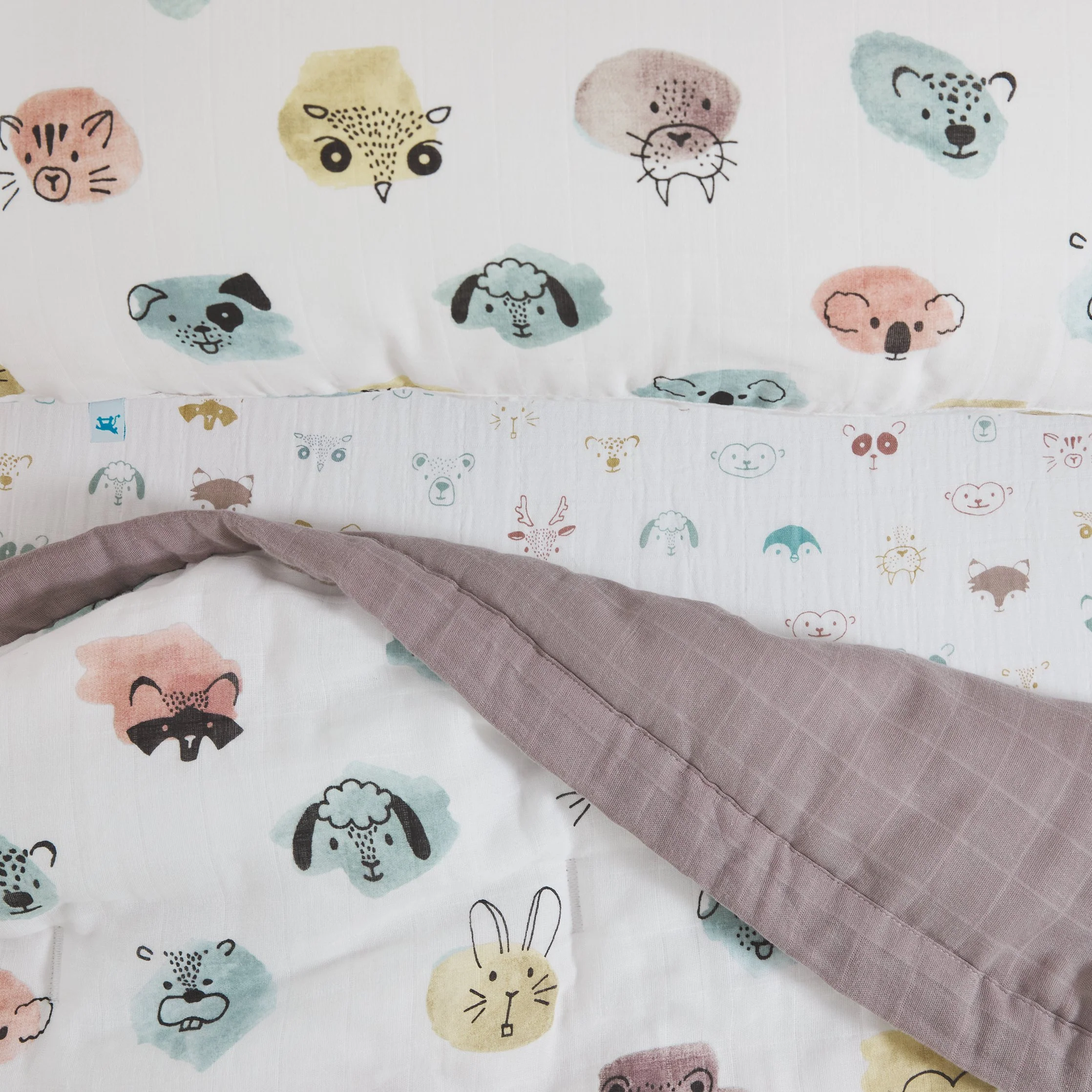 Cotton Muslin Toddler Bedding 3 Piece Set - Watercolor Critters - Image 3
