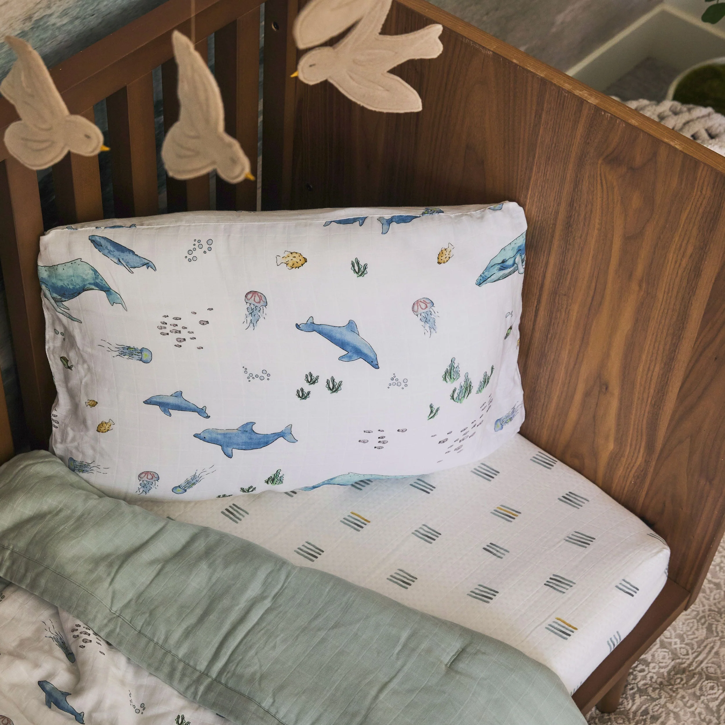 Cotton Muslin Toddler Bedding 3 Piece Set - Whales - Image 7