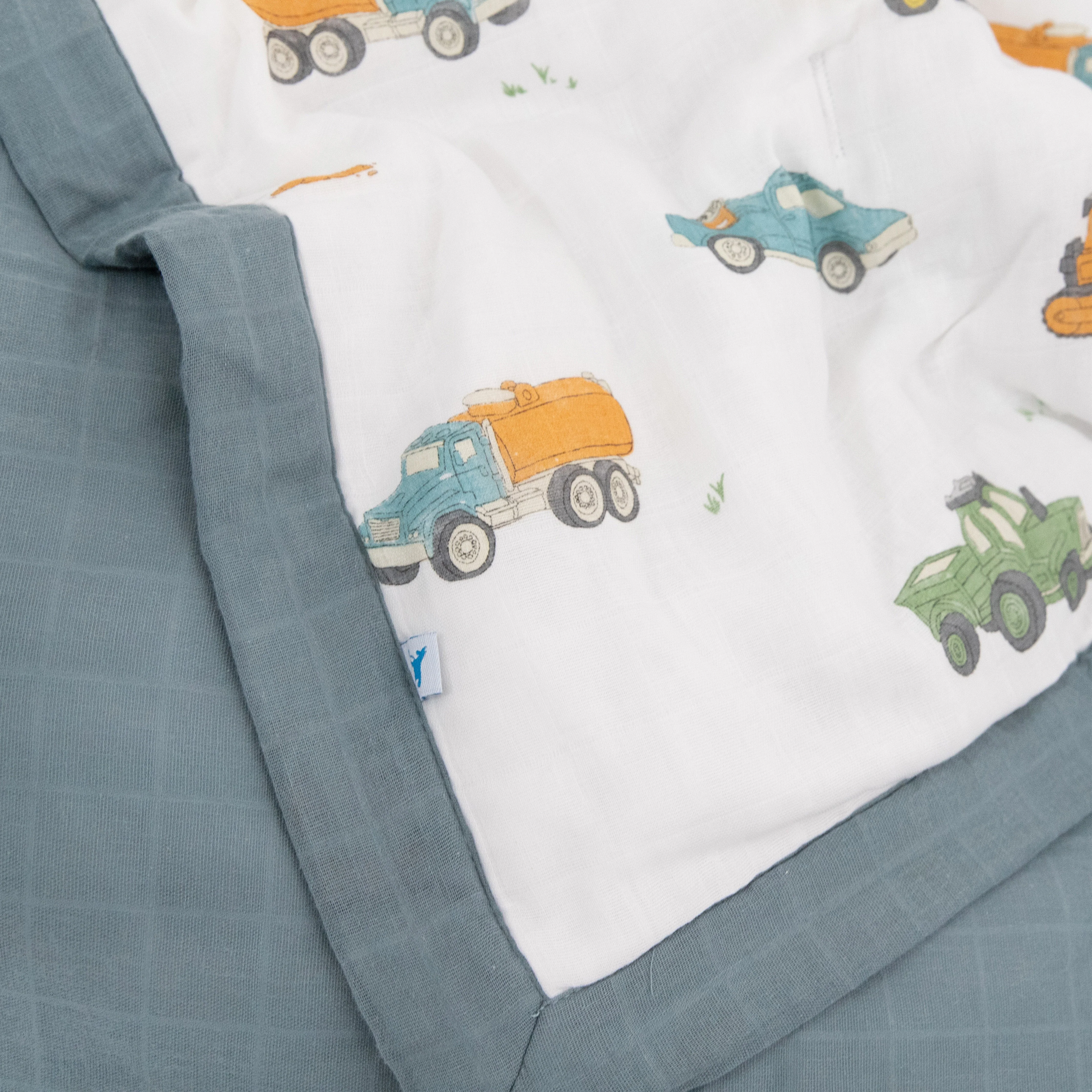 Cotton Muslin Toddler Comforter - Work Trucks - Image 3