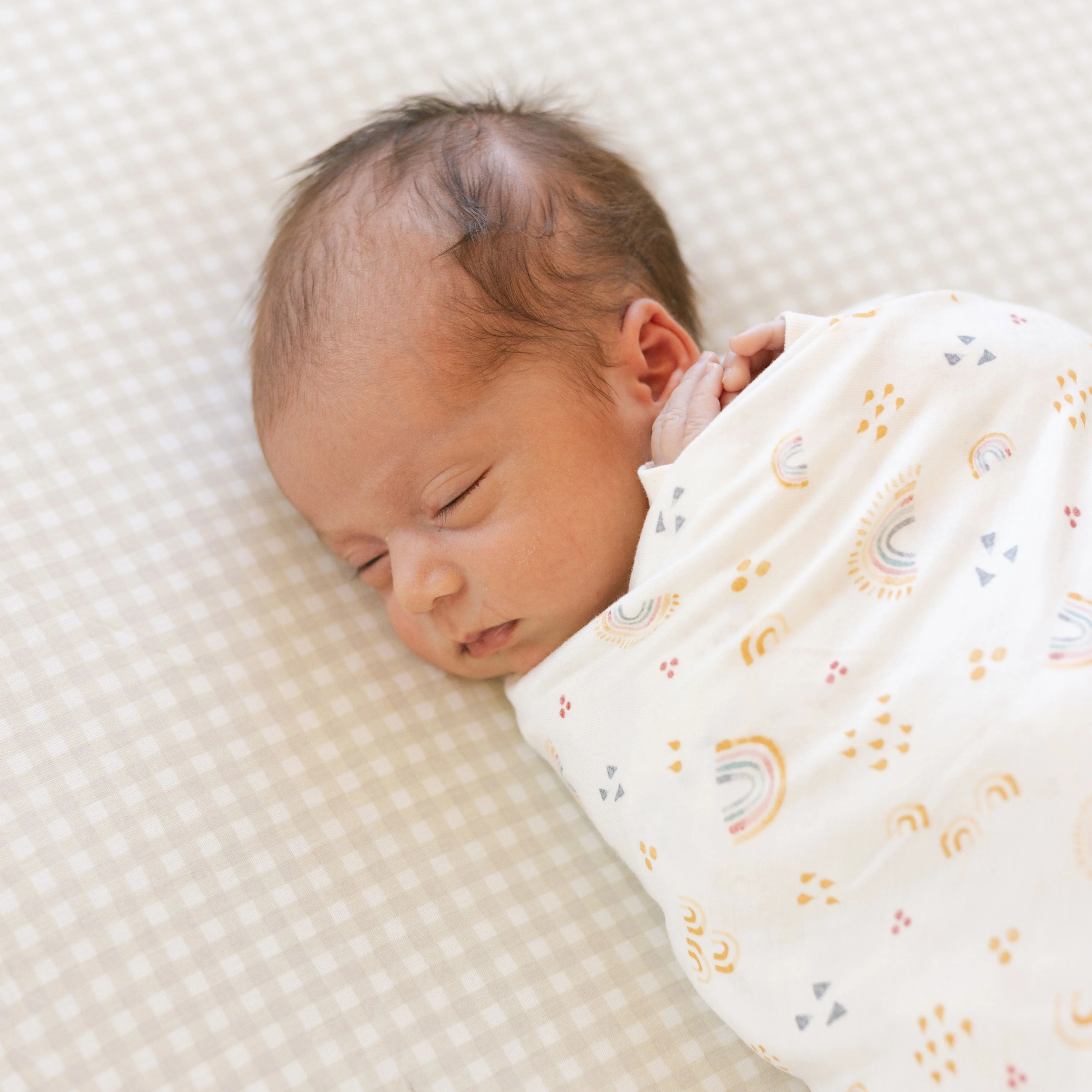 Stretch Knit Crib Sheet - Tan Gingham - Image 3