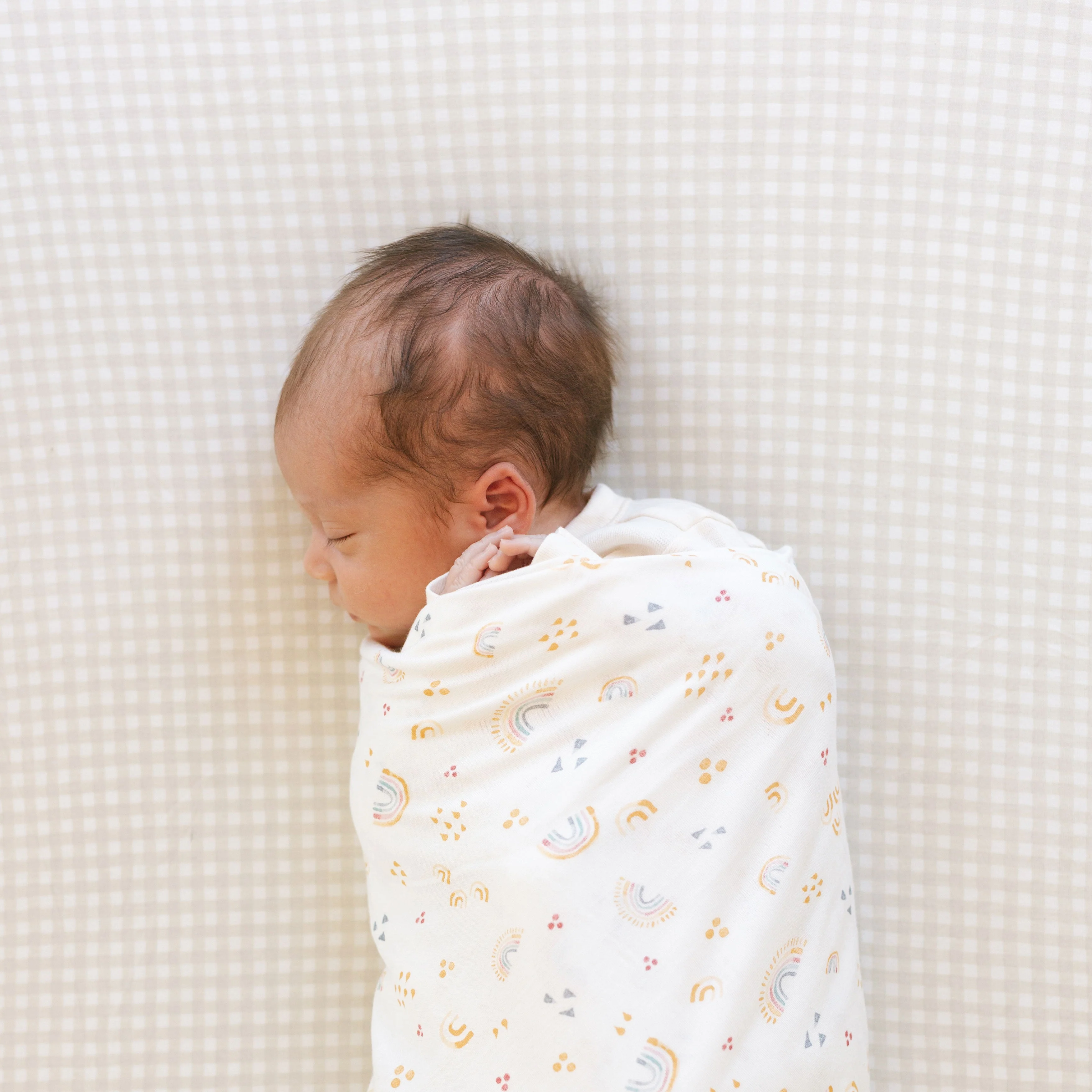 Stretch Knit Crib Sheet - Tan Gingham - Image 4